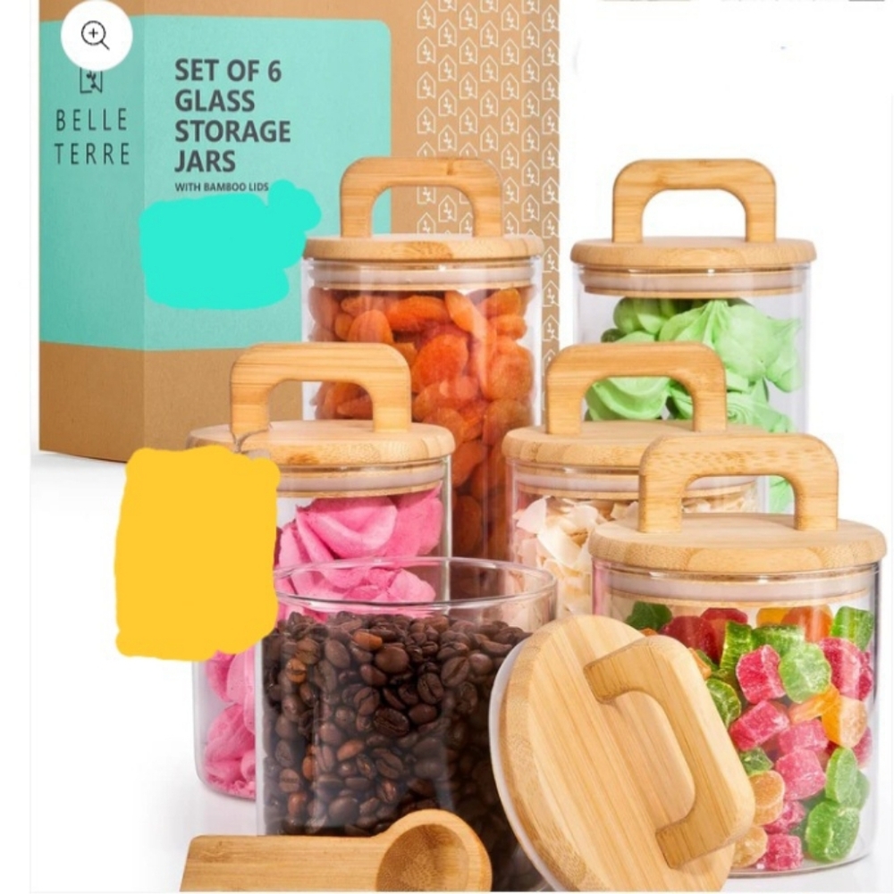 Belle Terre Clear Glass Storage Jars with Bamboo Lids - Set of 6